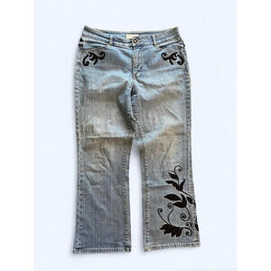 Vintage Y2K Light wash floral embroidered flare jeans  Size 12